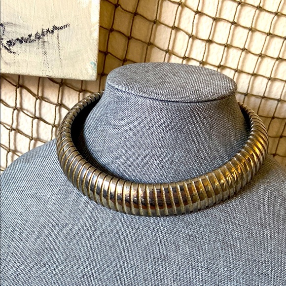 Vintage Jewelry - Vintage 80s Shiny Silver Tone Thick OMEGA STYLE Choker Necklace